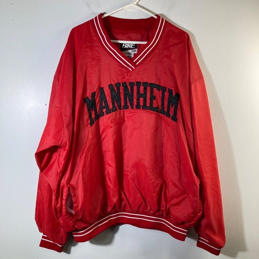 Mens Vintage BIKE Nylon Starter Jacket Lined‎ Red 2XL Mannheim Nylon Polyester